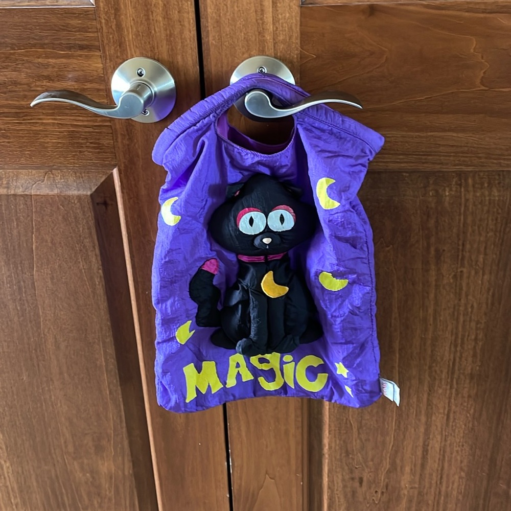 Vintage Halloween Gund Nylon 3-D Puff Black Magic Cat Retro Trick or Treat Bag